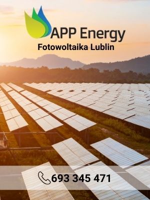 Logo APP Energy Lublin na tle paneli fotowoltaicznych